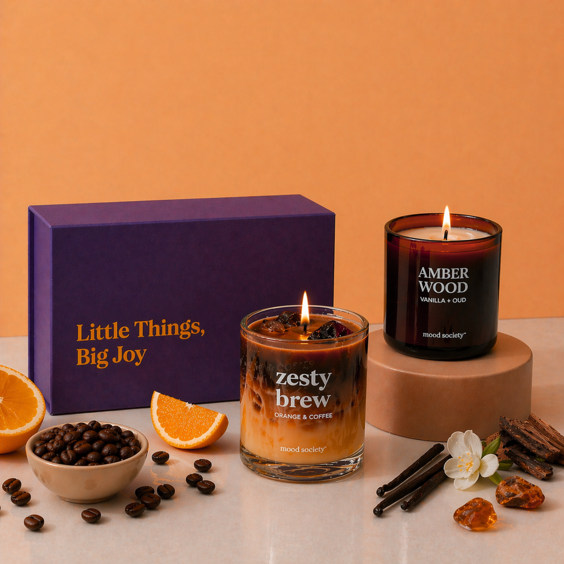 Amber Wood & Zesty Brew Candle Gift Box image 1