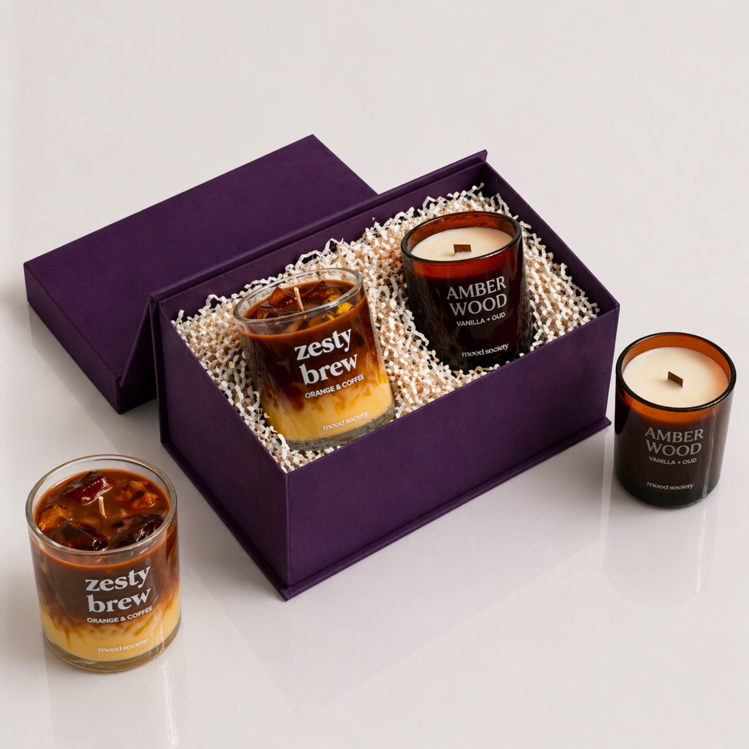 Amber Wood & Zesty Brew Candle Gift Box